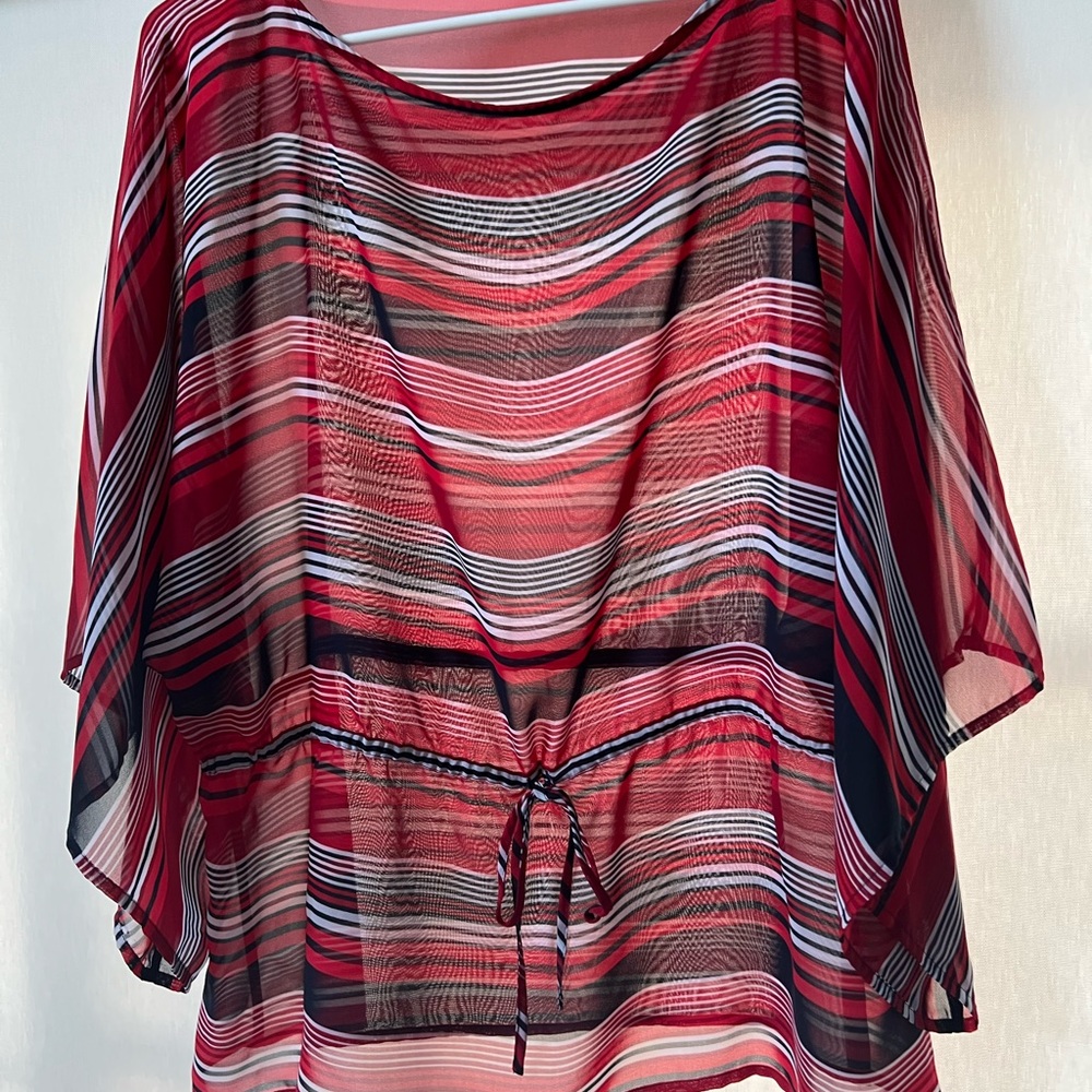 Striped Sheer Red and Navy Blouse